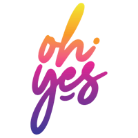 the oh yes logo on a black background